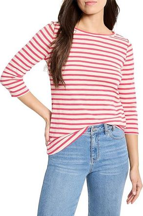 Nic+Zoe 3/4 Sleeve Stripe Boat T-Shirts Womens T Shirt Pink 2 : 2XL (US 20-22), Cotton/Modal