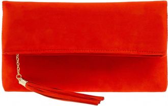 JNB Womens Eleanor Faux Micro Suede Foldover Clutch In Red