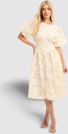 Wallis Petite Floral Puff Sleeve Midi Dress in Yellow at Nordstrom, Size 8P