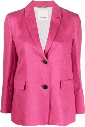 Max Mara Flamingo Roze Linnen Blazer - Dames - Blazers - Roze - 2XS - Linnen - Jassen