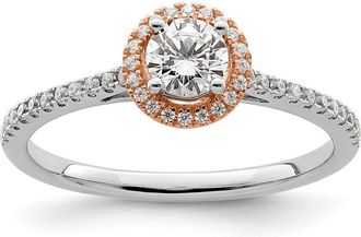 Diamond2Deal 10k Rose and White Gold 1/2 Ct Lab Grown Diamond Halo Engagement Ring