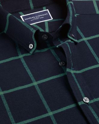 CHARLES TYRWHITT Brushed Flannel Check Cotton Shirt - Navy & Green Size Large by Charles Tyrwhitt