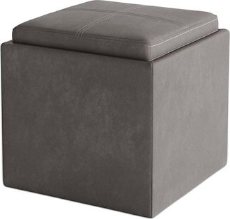 Simpli Home Rockwood 17In Contemporary Square Cube Storage Ottoman With Tray