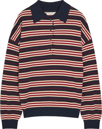 Faithfull The Brand Harlow Striped Fine-knit Polo - Navy - S (UK8-10 / S)