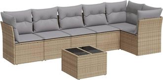 vidaXL Vidaxl - Set Sof&aacute;s De Jard&iacute;n 7 Piezas Y Cojines Rat&aacute;n Sint&eacute;tico Beige