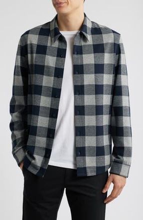 Vince Plaid Knit Button-Up Shirt Jacket in Coastal/Heather Grey at Nordstrom Rack, Size X-Large