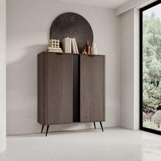 Dmora Aparador Hazamale, Buffet 2 Estantes, Apertura Abatible, 2 Puertas, 113x38x134h Cm Marr&oacute;n Nogal