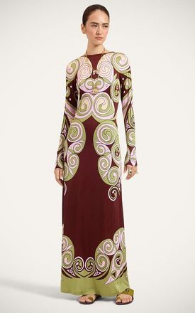La DoubleJ Slinky Swing Dress in Kells Swirl Plac&eacute;e Burgundy at Nordstrom, Size X-Large