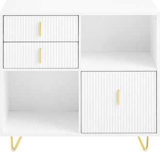 SoBuy Sobuy - Mobiletto Archivio Tavolo e Supporto per Stampante, Mobile Portaoggetti, Armadio Ufficio, Comodino, Tavolino Laterale Bianco, 80x40x75 cm