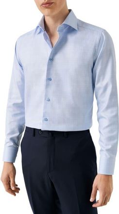 Eton Slim Fit Check King Twill Dress Shirt in Light Blue at Nordstrom, Size 16.5