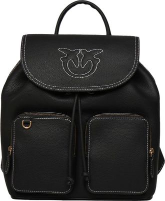 Pinko Pinko, Tassen, Dames, Zwart, ONE Size, Zwarte leren rugzak Love Birds-logo