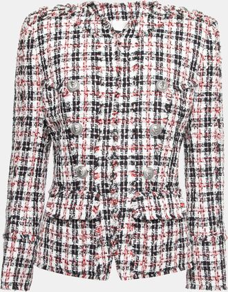 Balmain Black & Red Tweed Button Embellished Jacket M