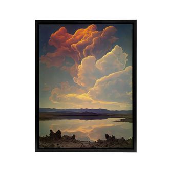 Artery8 Vintage Style Atmospheric Clouds Over Lake Framed Canvas Wall Art Print | Size: W24 x H32