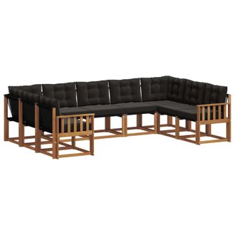 vidaXL Conjunto De Sof&aacute;s De Exterior Con Coj&iacute;n 9 Pcs Natural Y Negro Vidaxl