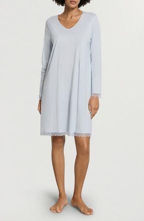 Hanro Inaya Scallop Trim Nightgown in Watery Blue at Nordstrom, Size X-Small