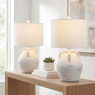 Jonathan Y Designs Altea 20.5 Rustic Coastal Pottery Jar LED Table Lamp in White at Nordstrom