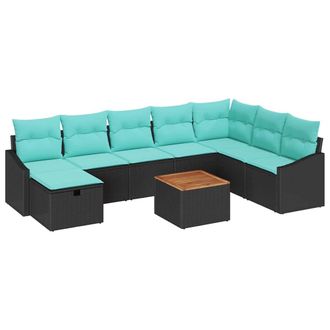 vidaXL Conjunto De Sof&aacute;s De Jard&iacute;n 9 Pcs Negro Rat&aacute;n Sint&eacute;tico Vidaxl