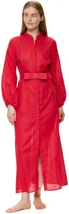 Gottex Modern Muse Belted Button Up Linen Dress Cover-Up in Red at Nordstrom, Size X-Large