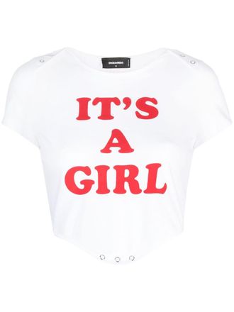 Dsquared2 slogan-print cotton T-shirt - women - Cotton - M - White