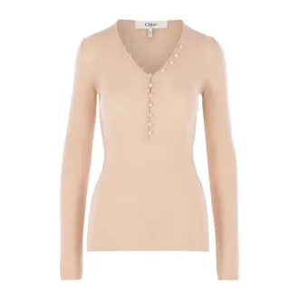 Chlo&eacute; V-neck Knitwear, female, Pink, Size: M V-neckline Sweaters with Logo Embroidery