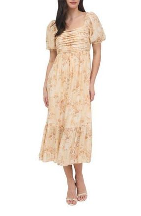 August Sky Puff Sleeve Midi Dress in Apricot Multi at Nordstrom Rack, Size Medium