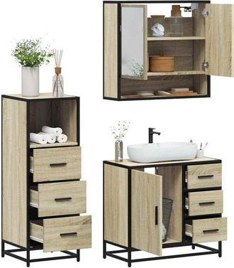 vidaXL Vidaxl - Set De Muebles De Ba&ntilde;o 3 Pzas Madera Contrachapada Roble Sonoma