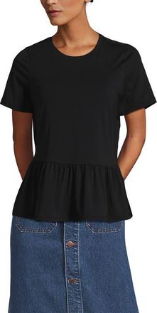 Lands End Short Sleeve Lightweight Jersey Crew Neck Peplum Tee in Black at Nordstrom, Size X-Small