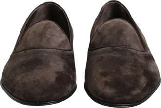 Dolce & Gabbana Brown Velvet Leather Slip On Loafers Mens Shoes