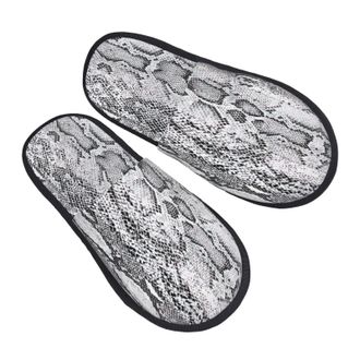 Generic Portable Cotton Slipper snake skin black and white print House Shoes Warm Womens Slippers for Indoor Ladies Travel L