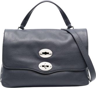 Zanellato Navy Blue Grained Texture Shoulder Bag