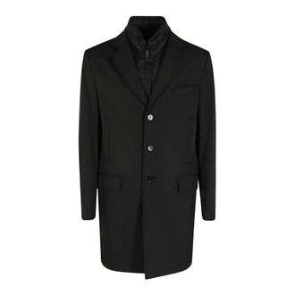 Fay Single-Breasted Coats, male, Black, M, Stretch Coat for Men