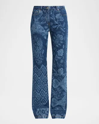 Etro Paisley Patchwork Print Bootcut-Leg Jeans