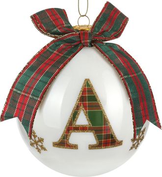 KASANOVA Pallina Natale lettera A tartan vetro 10 cm