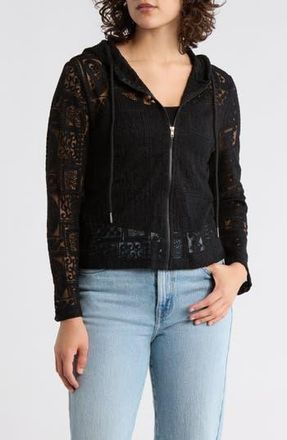 Forgotten Grace Open Knit Zip-Up Hoodie in Black at Nordstrom Rack, Size X-Large