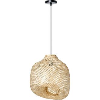 Beliani Lámpara colgante moderna pantalla de bambú de forma irregular estilo boho tejida sala de estar comedor iluminación natural Gurabo