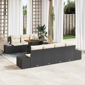 vidaXL Conjunto De Sof&aacute; De Jard&iacute;n 8 Pcs Negro Polirat&aacute;n Vidaxl