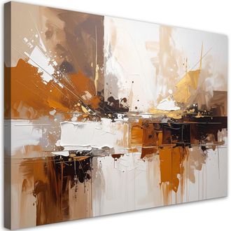 Feeby Impresi&oacute;n De Imagen Abstracci&oacute;n En Beige Negro Y Dorado 100x70