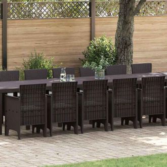 vidaXL Conjunto De Comedor De Jard&iacute;n 17 Pcs Marr&oacute;n Ratan Polt Vidaxl