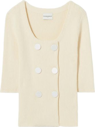 Claudie Pierlot Geribbeld vest met knoop - Beige