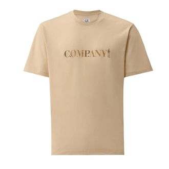 C.P. Company T-Shirts, male, Beige, Size: 2XL Logo Print Crewneck T-Shirt