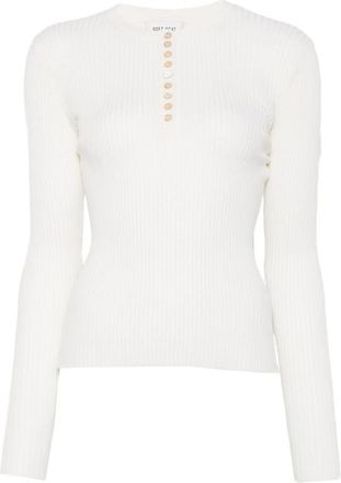 Soft Goat Ribbed-knit Henley Top