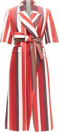 Frenken graphic stripes cotton tie belt long coat