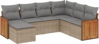 vidaXL Vidaxl - Set Sof&aacute;s De Jard&iacute;n 7 Piezas Y Cojines Rat&aacute;n Sint&eacute;tico Beige