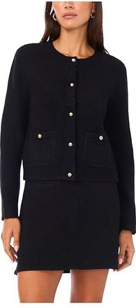 Vince Camuto Long Sleeve Cardigan with Patch Pockets Womens Sweater Rich Black : XL, Acrylic/Polyester/Spandex