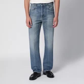 Versace Jeans distressed a gamba dritta in denim blu
