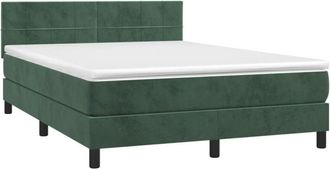 vidaXL Vidaxl - Cama Box Spring Colch&oacute;n Y Led Terciopelo Verde Oscuro 140x200cm