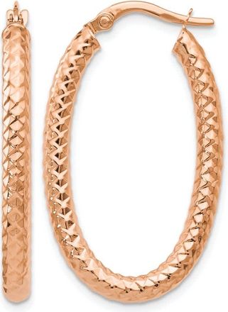 Diamond2Deal 14K Rose Gold Polished and Textured Oval Shape Hoop Earrings