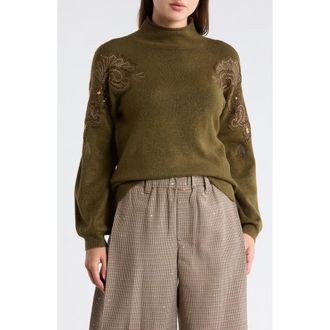 Democracy Paisley Beaded Mock Neck Sweater in Nori Green/Matte Gold at Nordstrom Rack, Size Medium