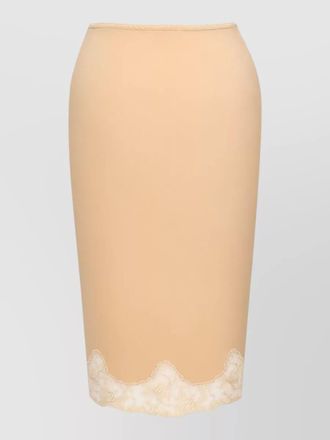 Saint Laurent silk midi pencil skirt lace trim