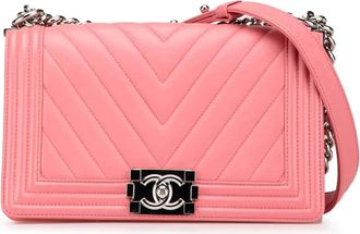 Chanel Borsa a tracolla Boy media in pelle di agnello con motivo chevron 2016-2017 - Rosa